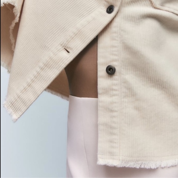 Zara EUC Corduroy Shirt Overshirt Jacket Shacket Size S Ecru Cream Button Down - Picture 4 of 10